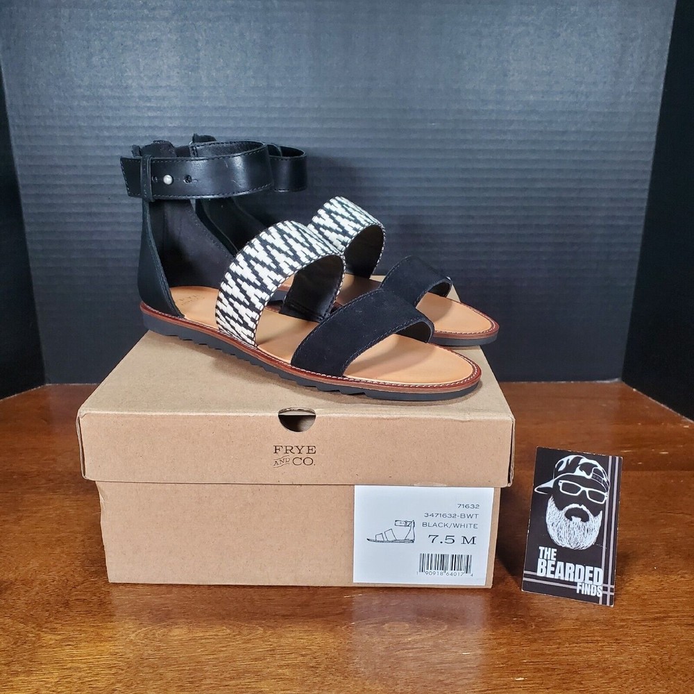 Frye & Co. Womens Port 2 Band Sandals Black/White - Size 7.5 M - 3471632-BWT